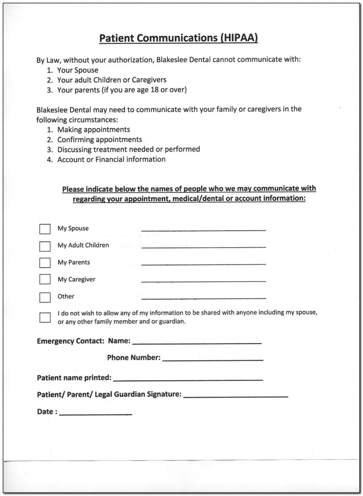 Hipaa Form For Parents Universal Network