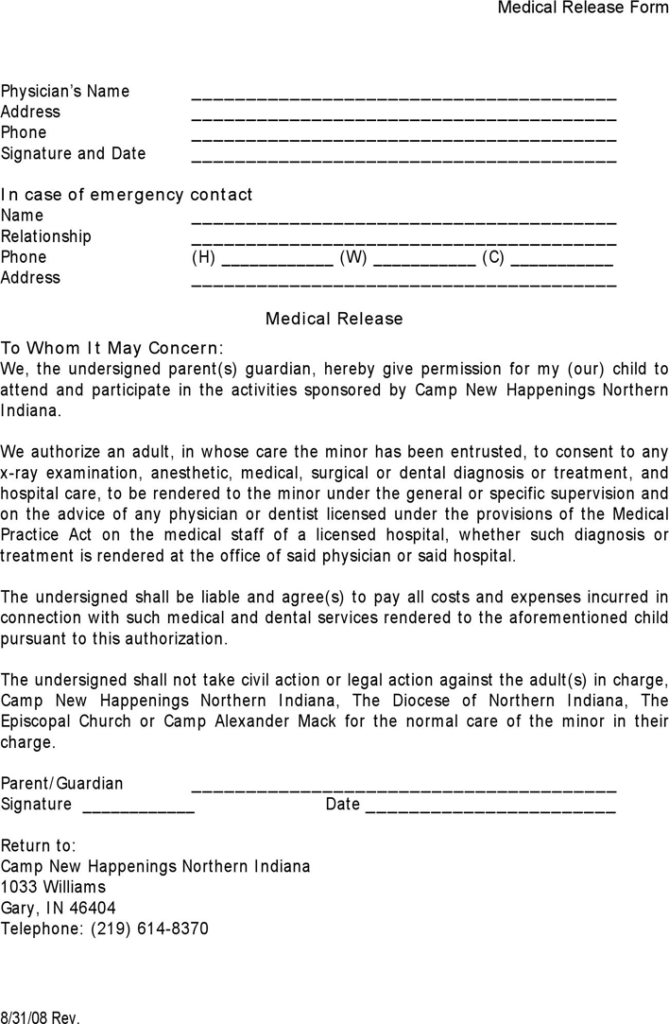 Indiana Medical Release Form Download The Free Printable Basic Blank 