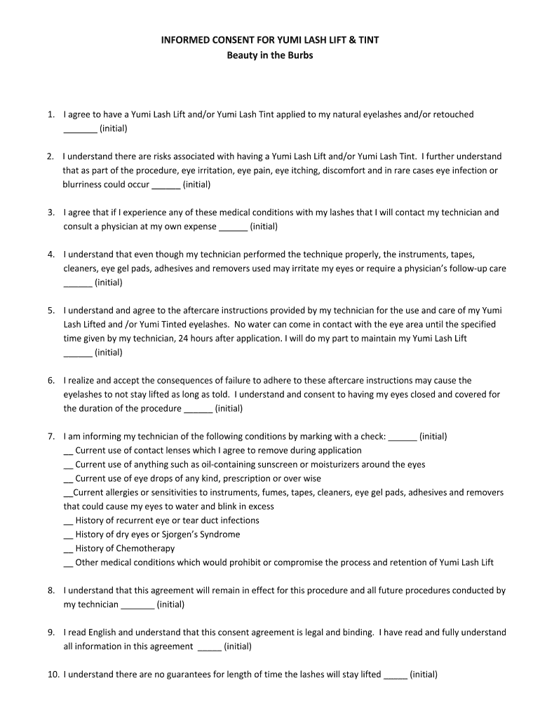 Lash Lift Consent Form 2020 2021 Fill And Sign Printable Template 