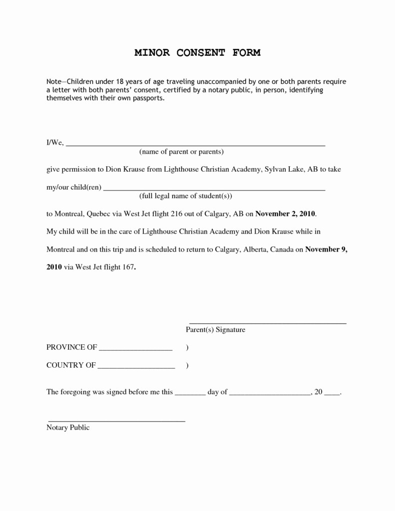 Letter Of Consent For Travel Of A Minor Child Template Examples 