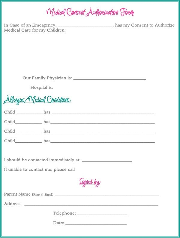 Medical Daycare Forms Consent Forms