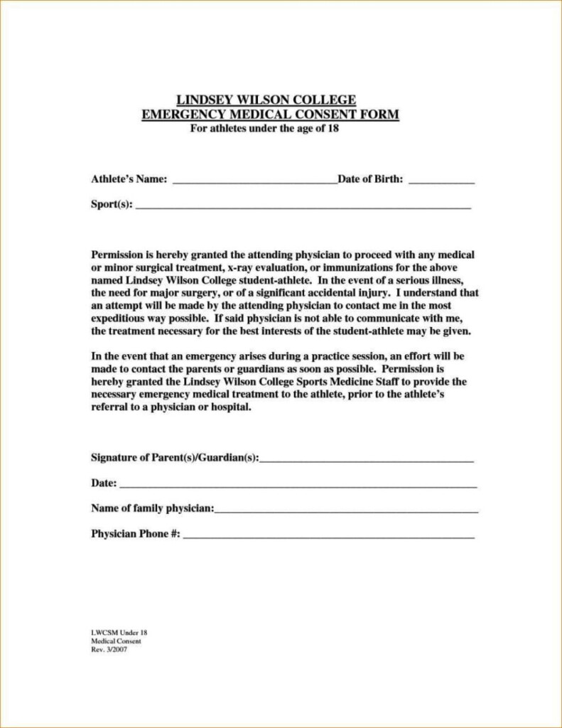 Medical Treatment Authorization And Consent Form Template 