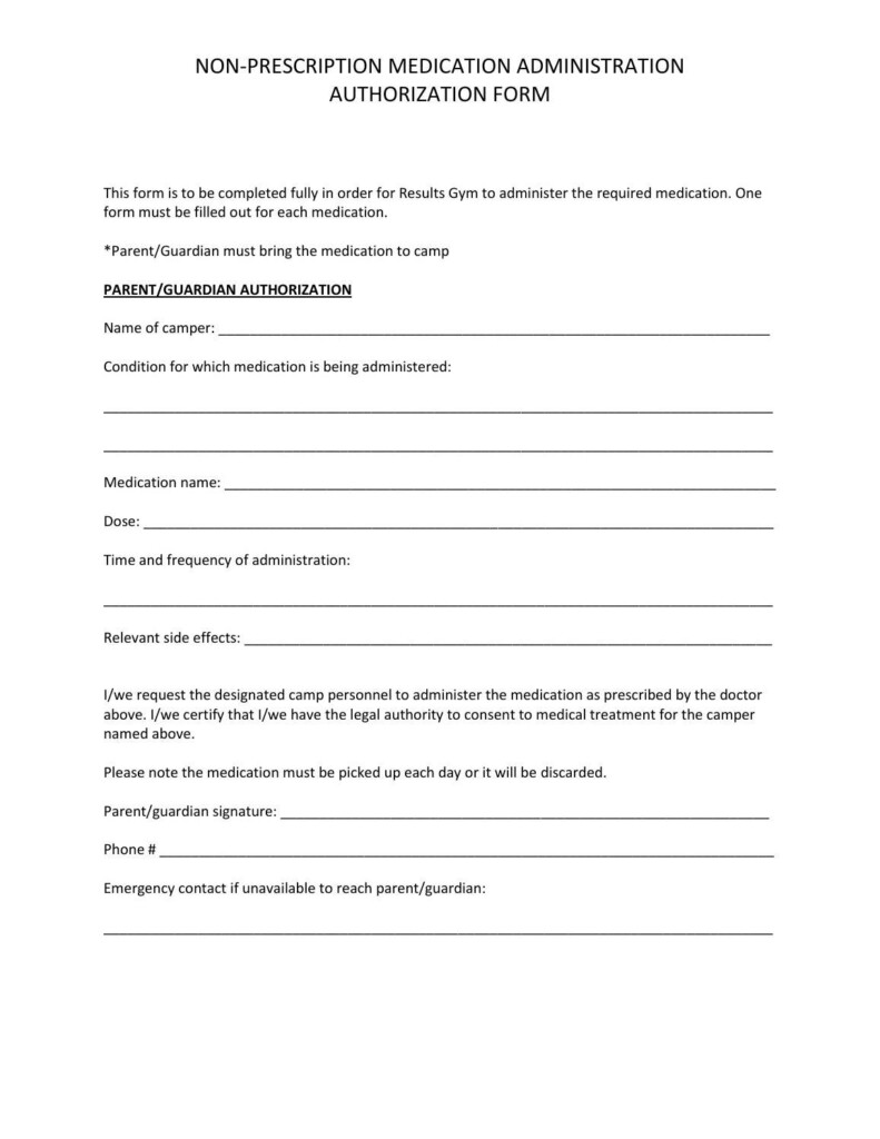 Non Prescription Medication Administration Authorization Form By 