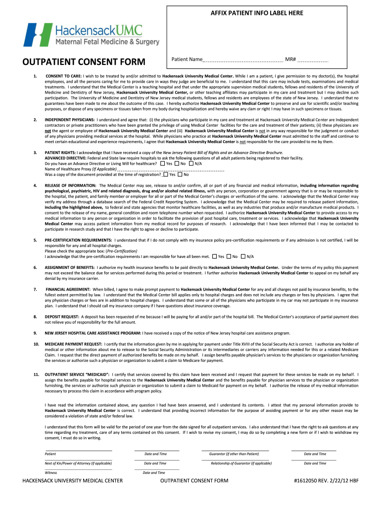 Outpatient Consent Form Fill Online Printable Fillable Blank 