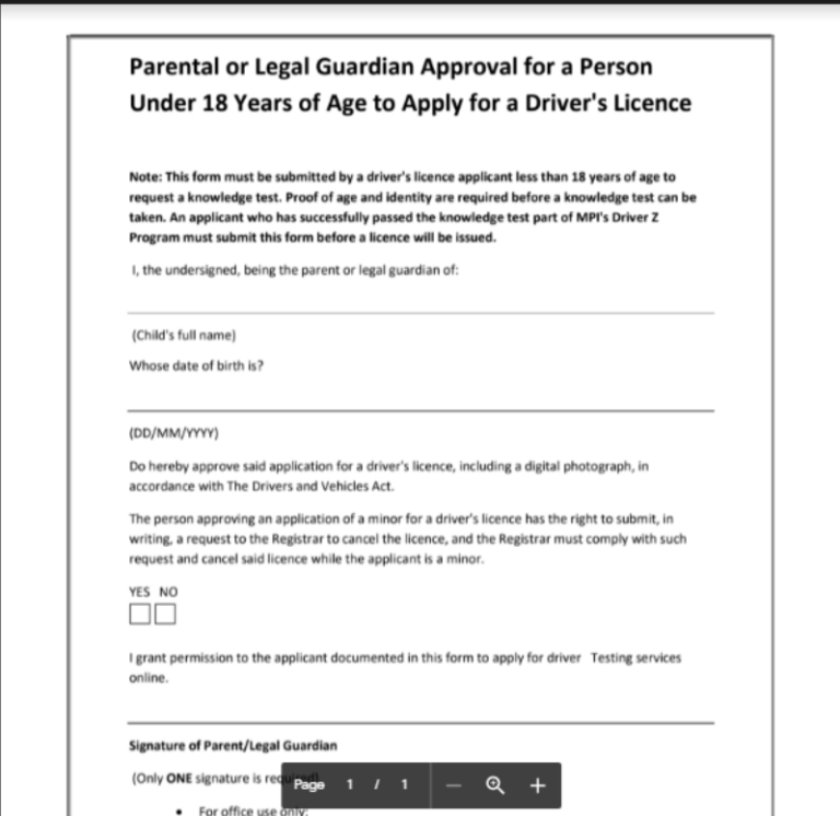 Parent Consent Form For Learners License under 18 