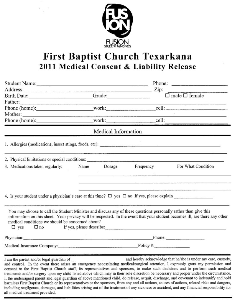 Parent Medical Consent Form Free Printable Documents