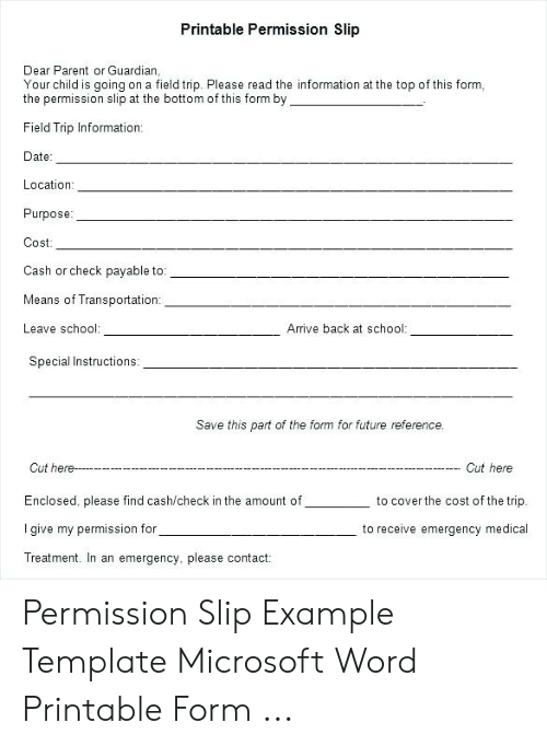 Parent Permission Slip Template PDF Template