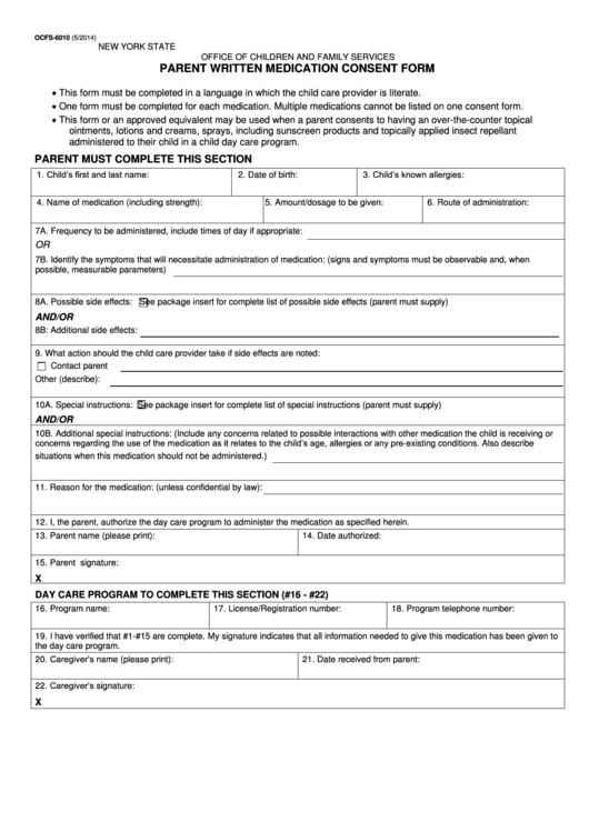 Parent Written Medication Consent Form Printable Pdf Download