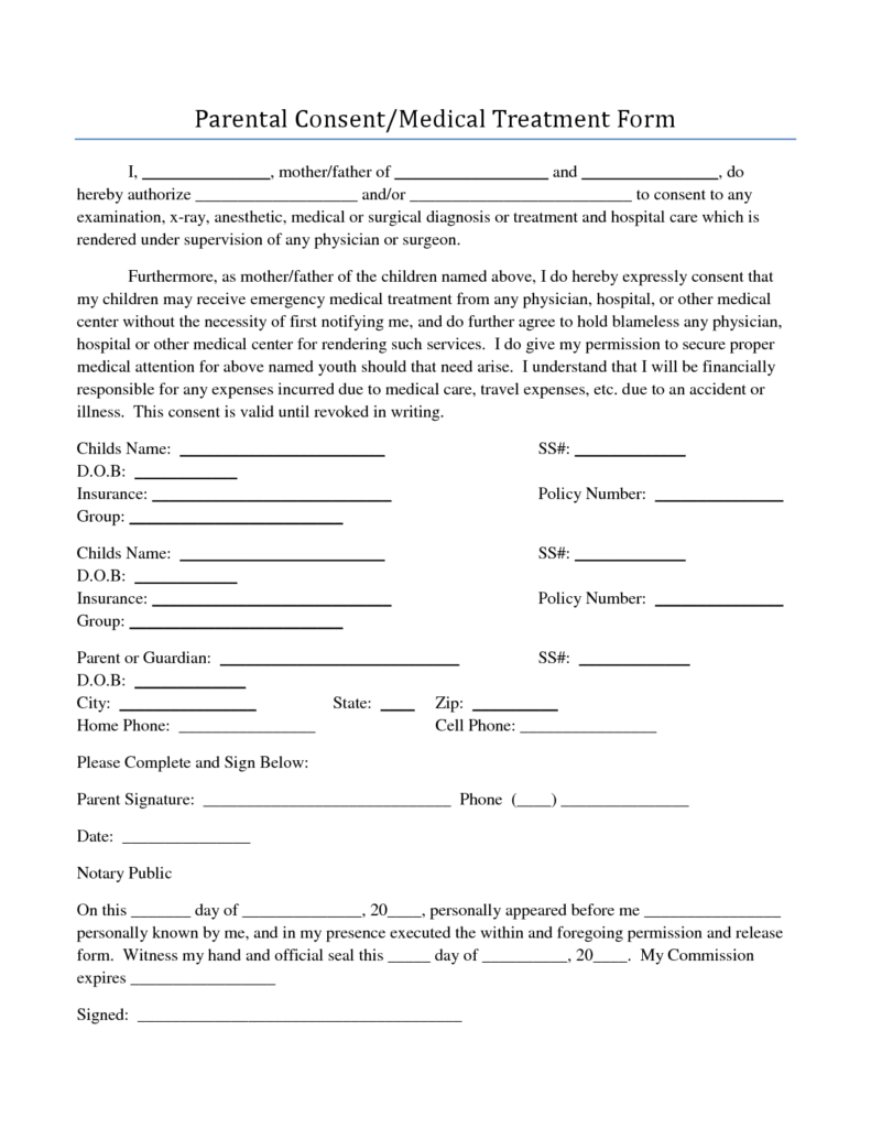 Parental Consent Form Free Printable Documents