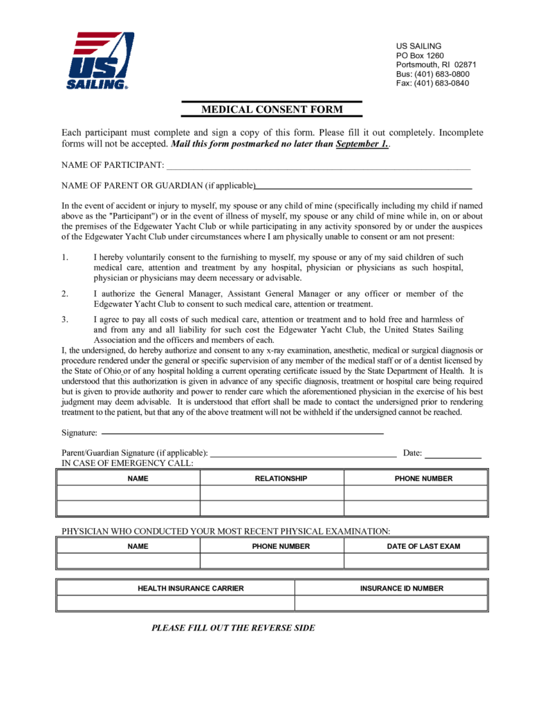 Parental Medical Consent Form Template Free Printable Documents