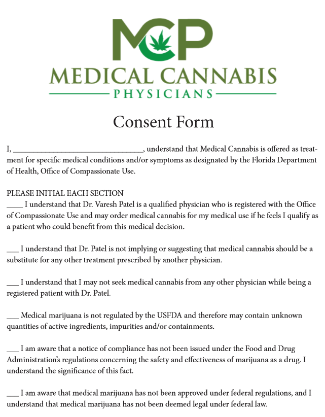 Patient Forms Medical Cannabis Physicians Of Florida