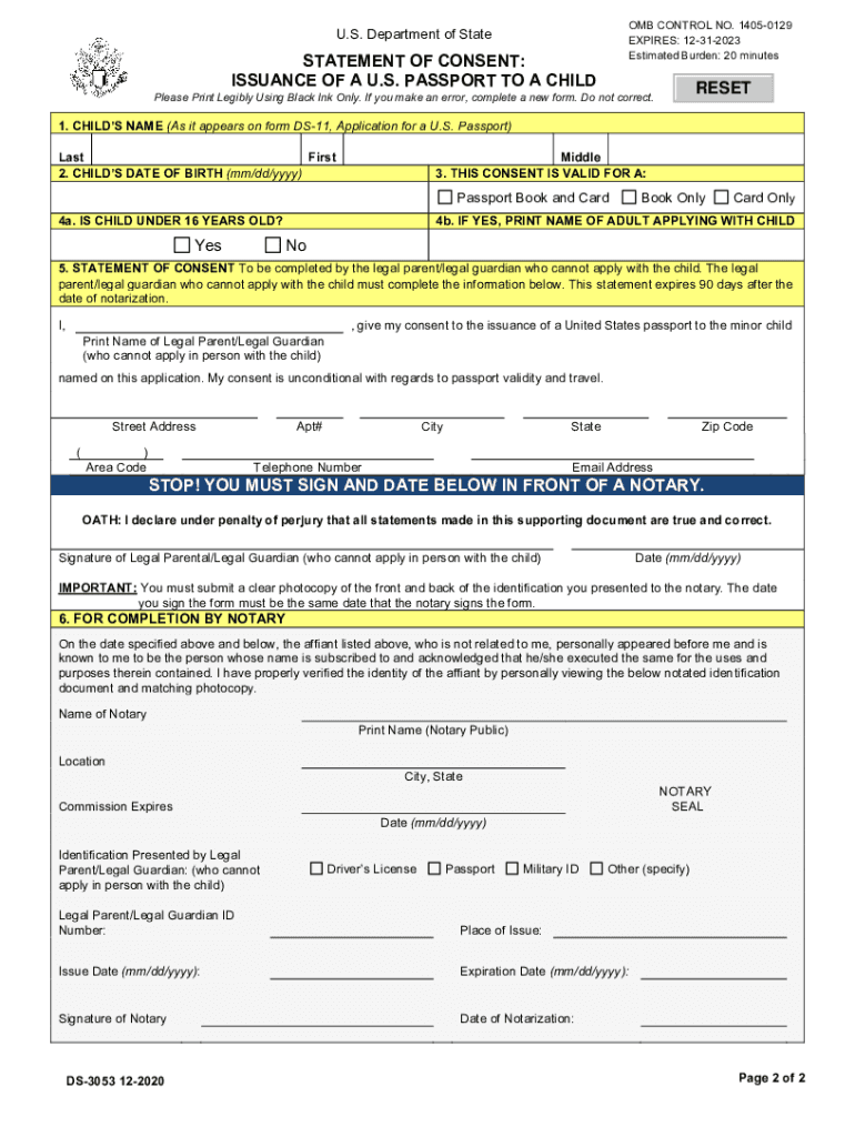 PDF Statement Of Consent Issuance Of A Passport To A Minor Fill Out 