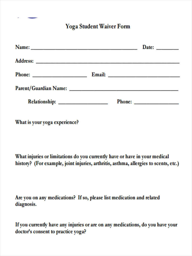 Physical Fitness New Physical Fitness Waiver Form