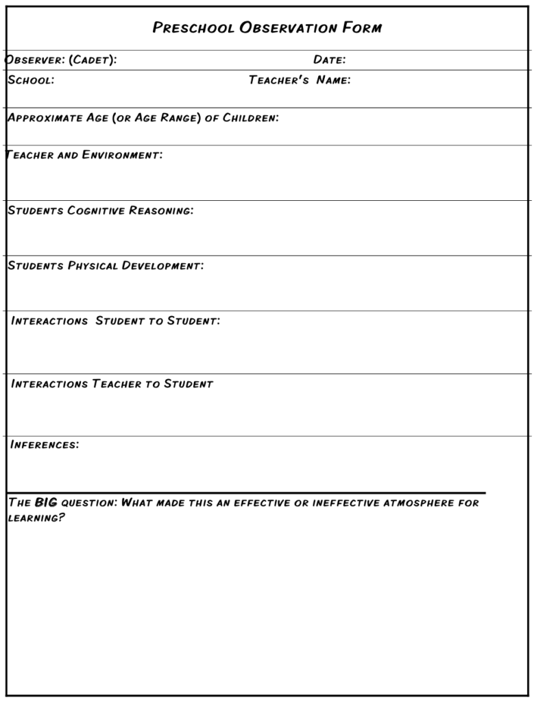 Preschool Observation Form Download Printable PDF Templateroller