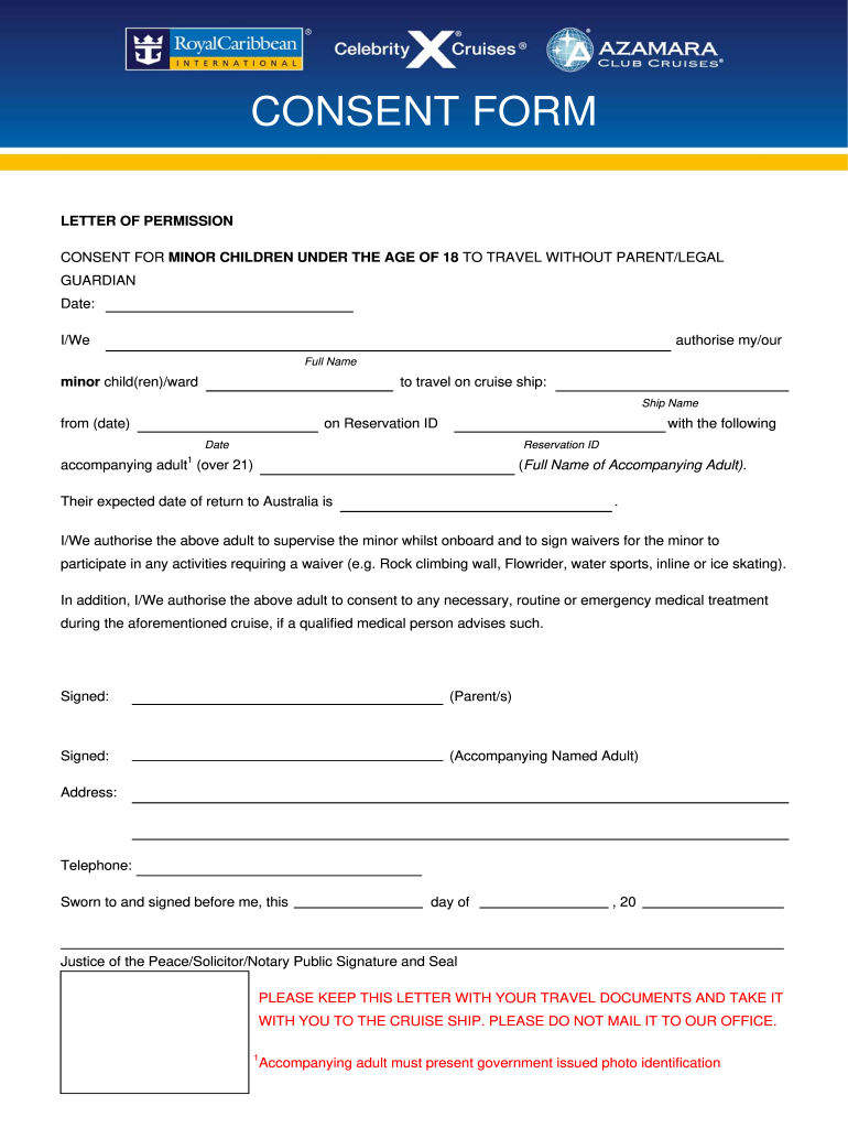 Royal Caribbean Minor Travel Form Fill Online Printable Fillable 