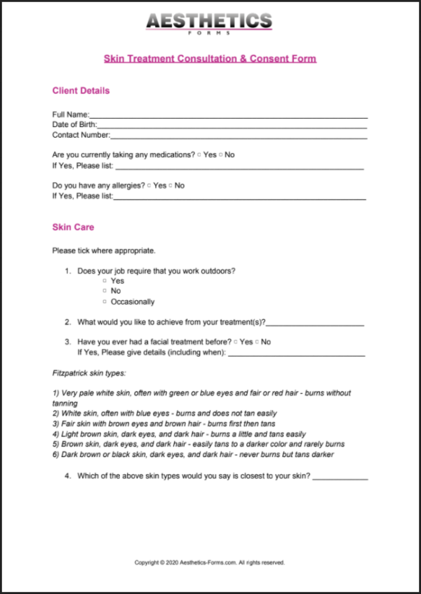 Skin Treatment Consent PDF Free Printable PDF Download