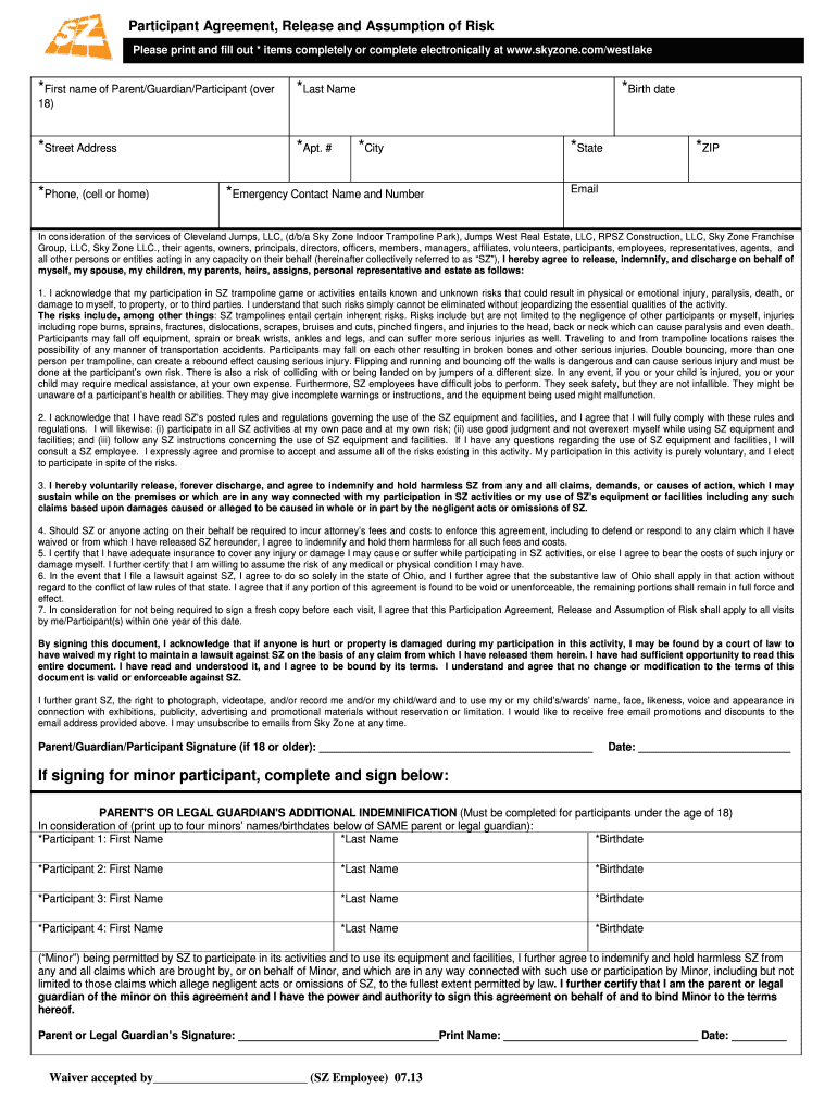 Sky Zone Waiver Fill Out And Sign Printable PDF Template SignNow