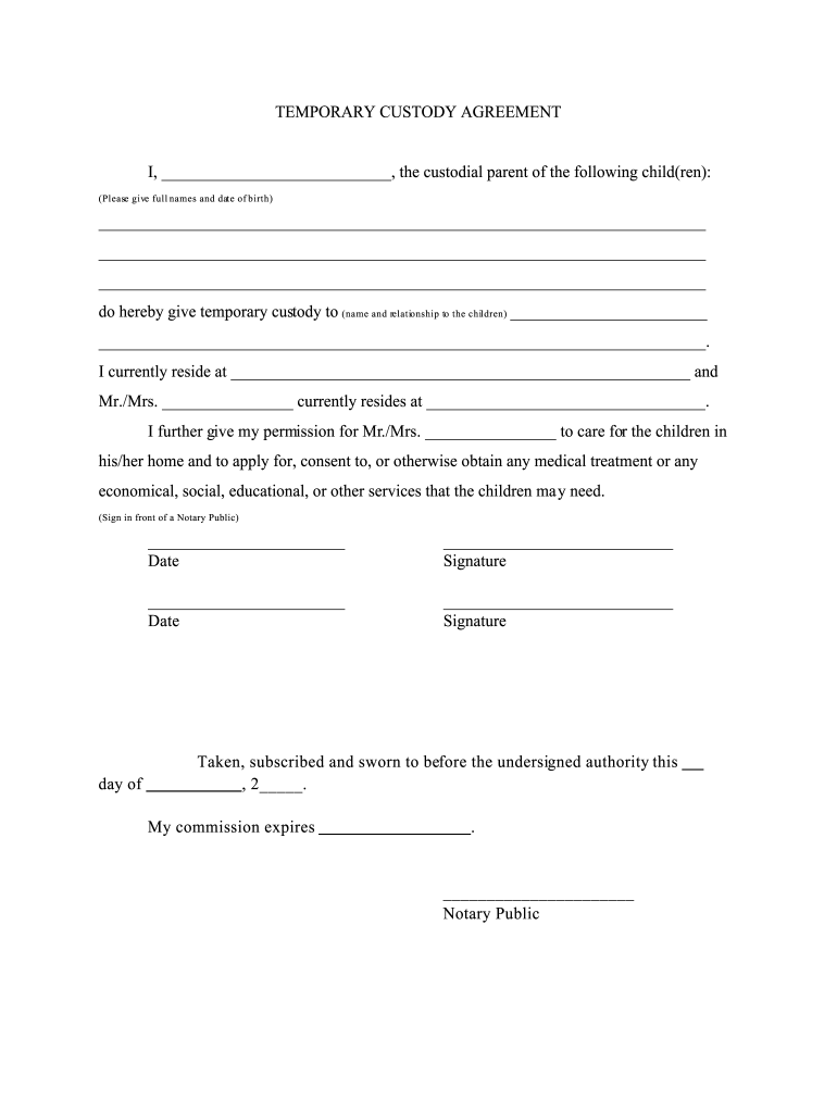 Temporary Custody Fill Out And Sign Printable PDF Template SignNow