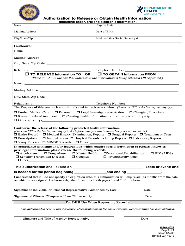 2013 2021 Form LA HIPAA 402P Fill Online Printable Fillable Blank 