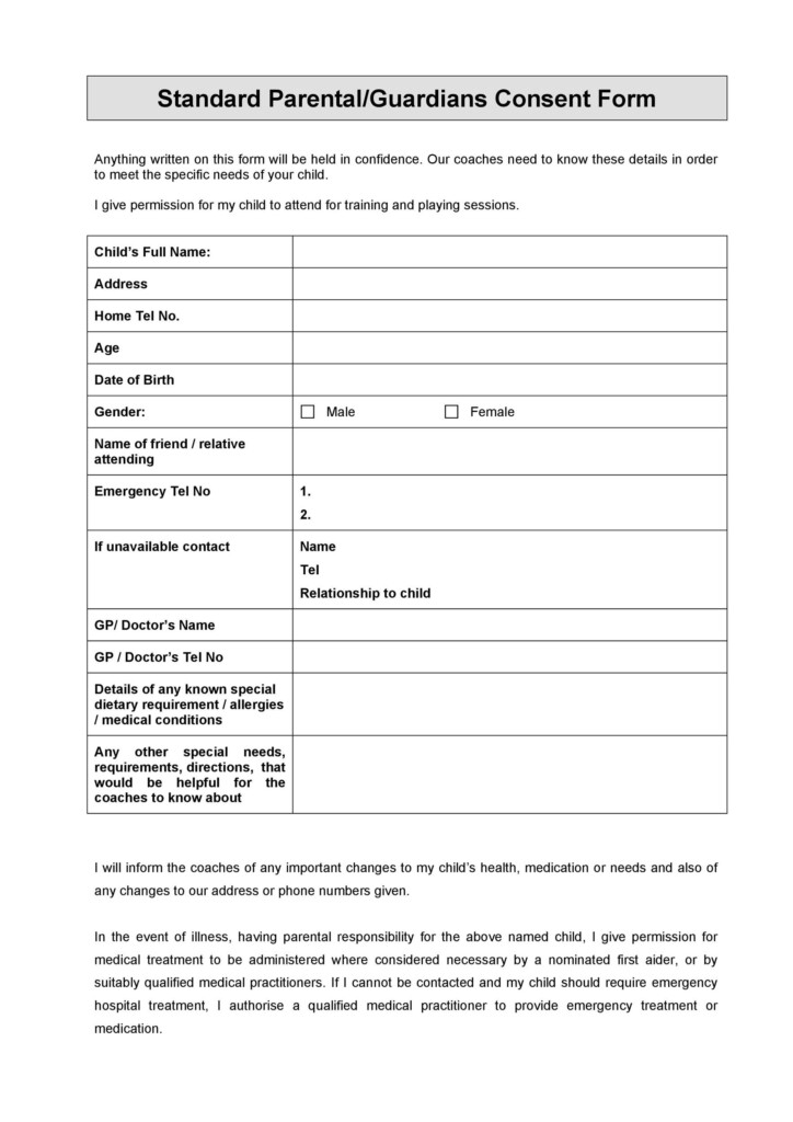 50 Printable Parental Consent Form Templates TemplateLab