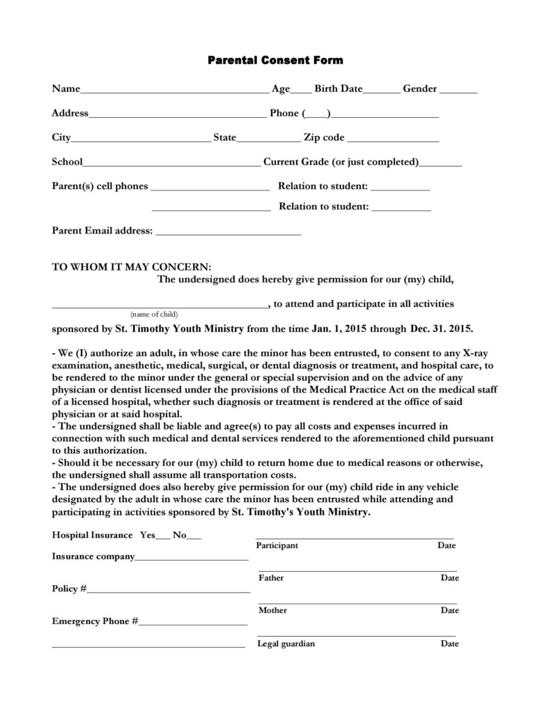 50 Printable Parental Consent Form Templates TemplateLab