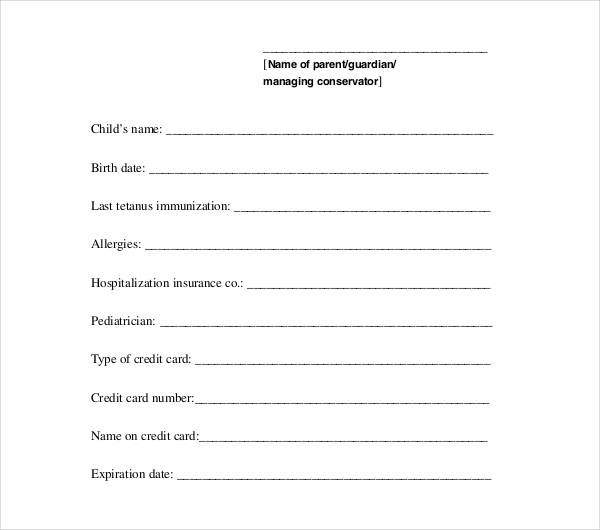 8 Sample Child Medical Consent Forms Sample Forms