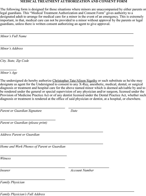 Adult Medical Consent Form Samples