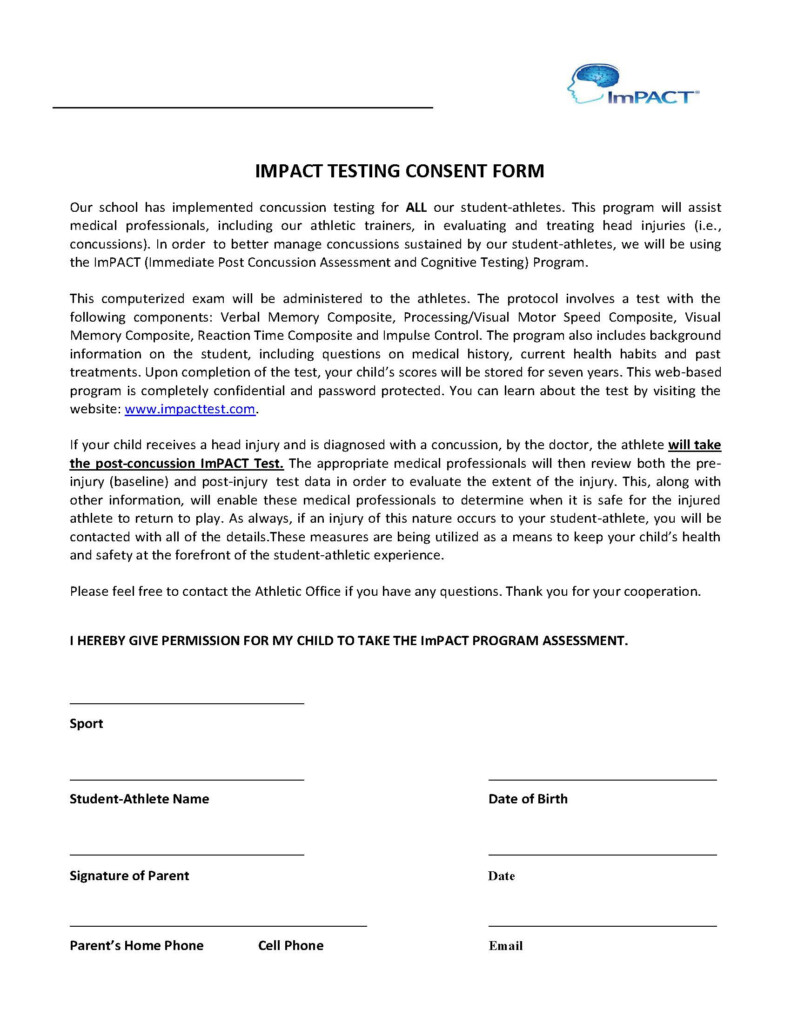 Blank ImPACT Concussion Testing Consent Form ESign Genie