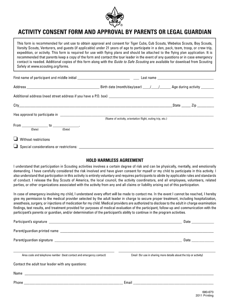 Bsa Permission Slip Fill Online Printable Fillable Blank PdfFiller