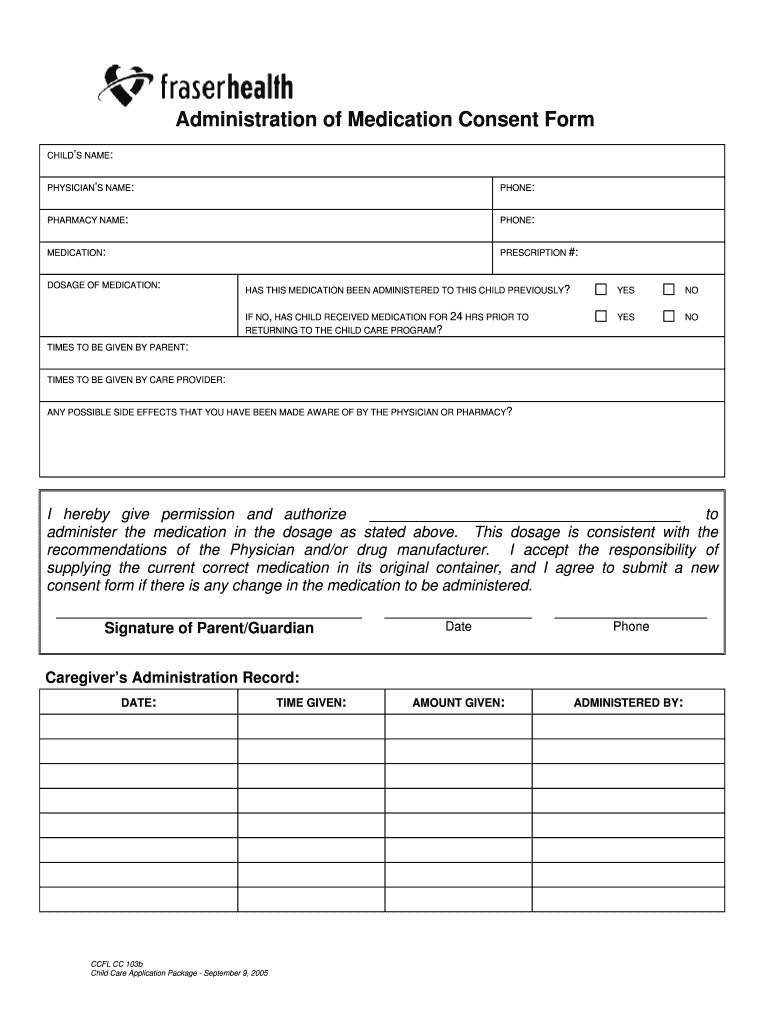 CCFL CC 103b Administration Of Medication Consent Form Fill And 