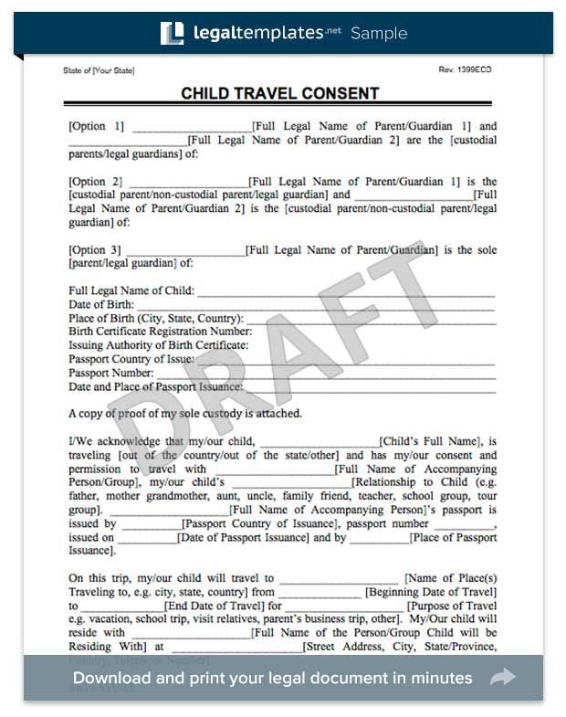 Child Travel Consent Form Child Travel Consent Form Travel Consent 