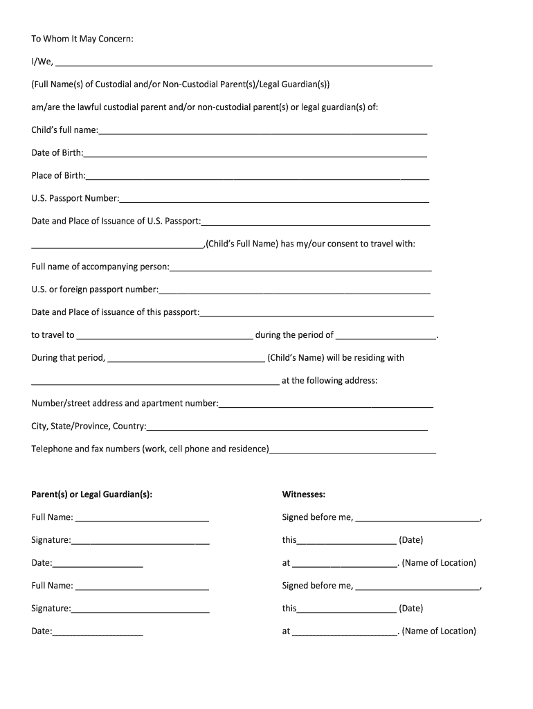 Child Travel Consent Form Fill And Sign Printable Template Online 