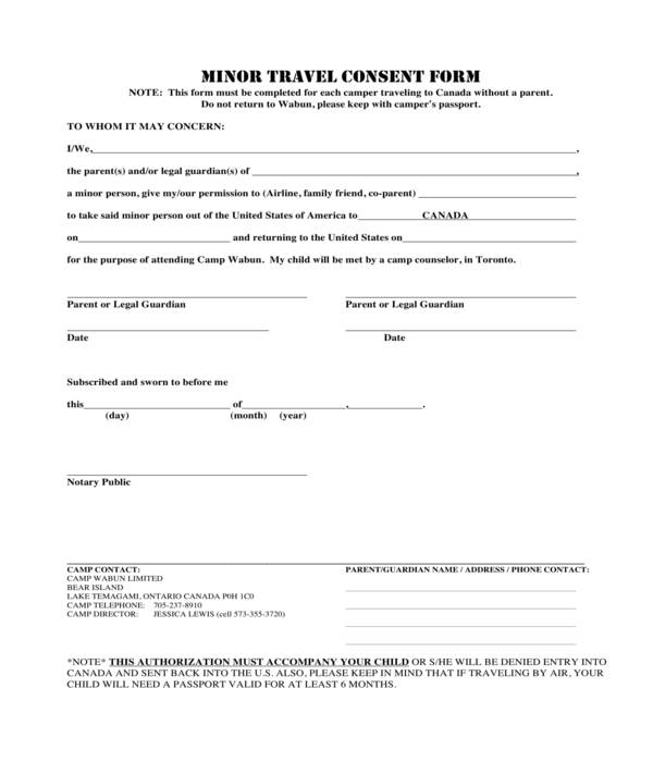 Child Travel Consent Form Into Canada Tourismstyle co