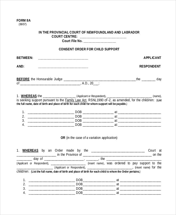Consent Order Forms 11 Free Word PDF Format Download Free