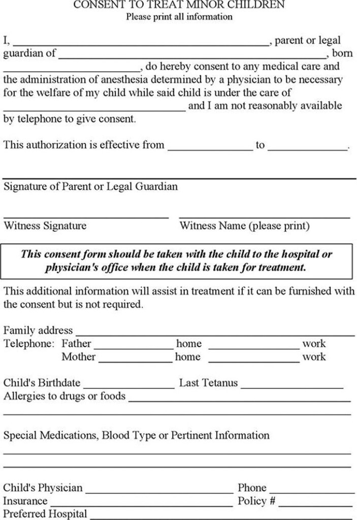 Consent To Treat Minor Children Download The Free Printable Basic Blank 