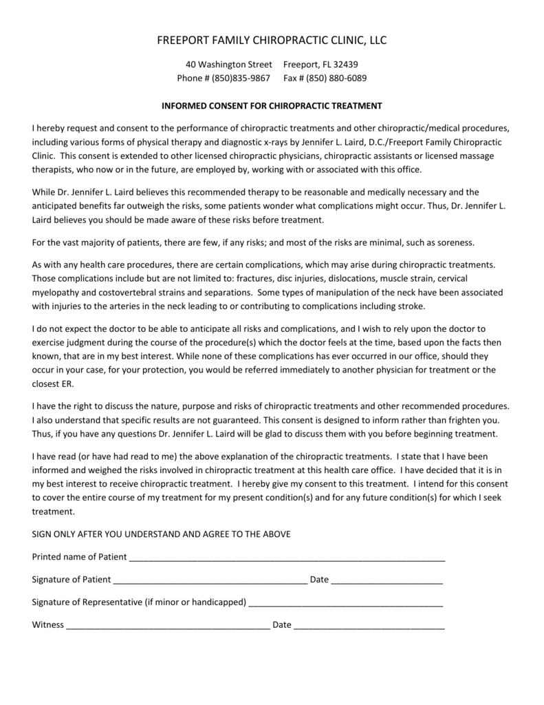 Consent To Treat Minor Form Chiropractic Emma Nolin s Template