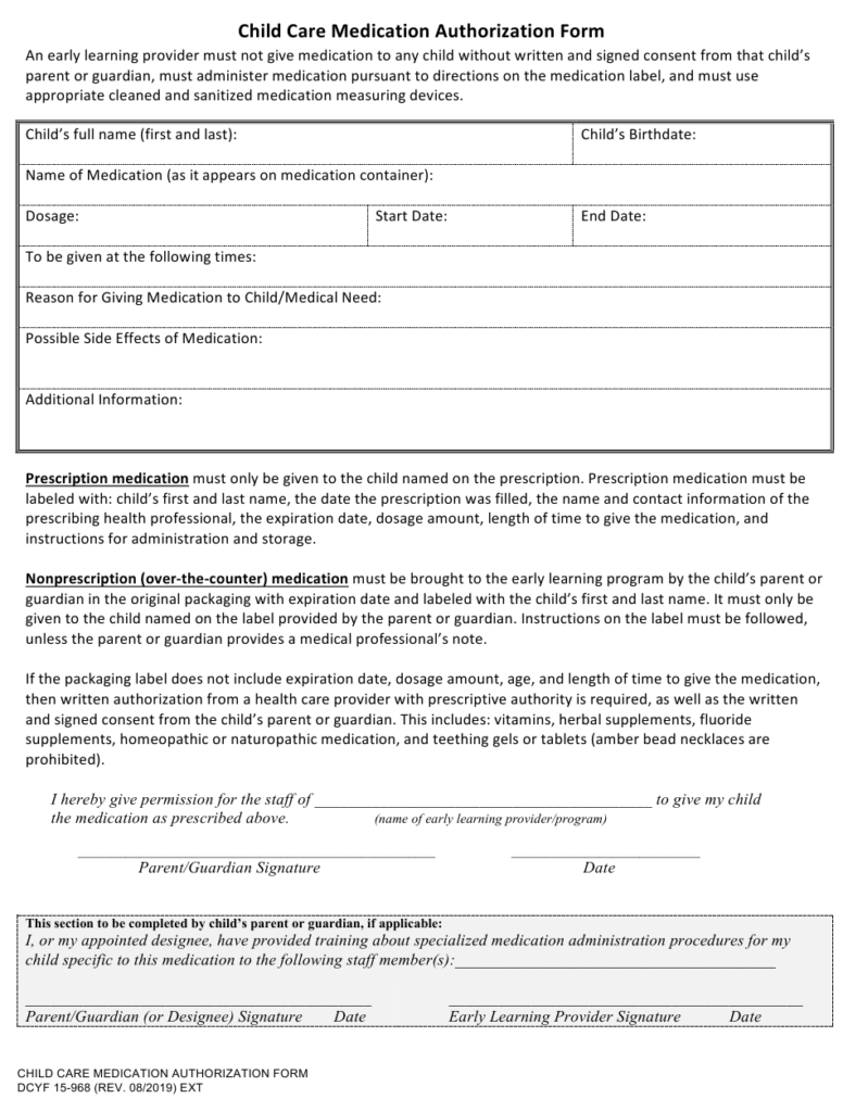 DCYF Form 15 968 Download Fillable PDF Or Fill Online Child Care 