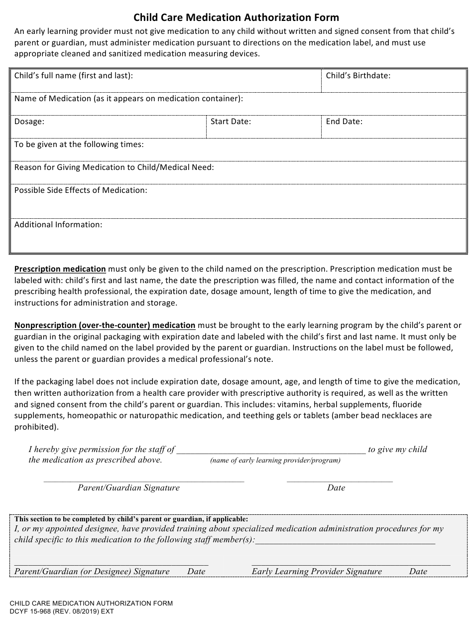 DCYF Form 15 968 Download Fillable PDF Or Fill Online Child Care