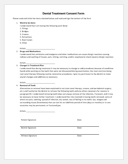 Dental Treatment Consent Form Template Printable Medical Forms 