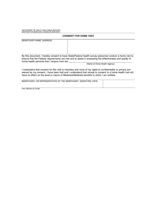 Fillable Form Cms 36 U3 Consent For Home Visit Printable Pdf Download