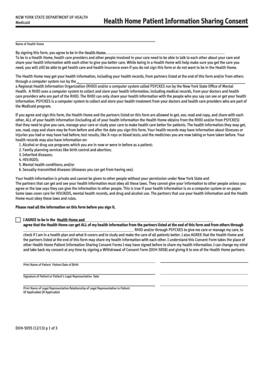 Fillable Form Doh 5055 Health Home Patient Information Sharing 