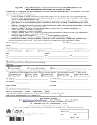 Florida Hospital Medical Record Release Form Bryce A Fetter