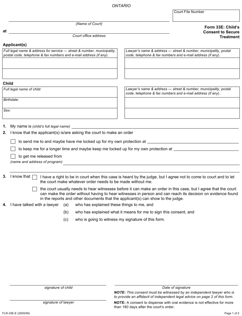 Form 33E Download Fillable PDF Or Fill Online Child s Consent To Secure 