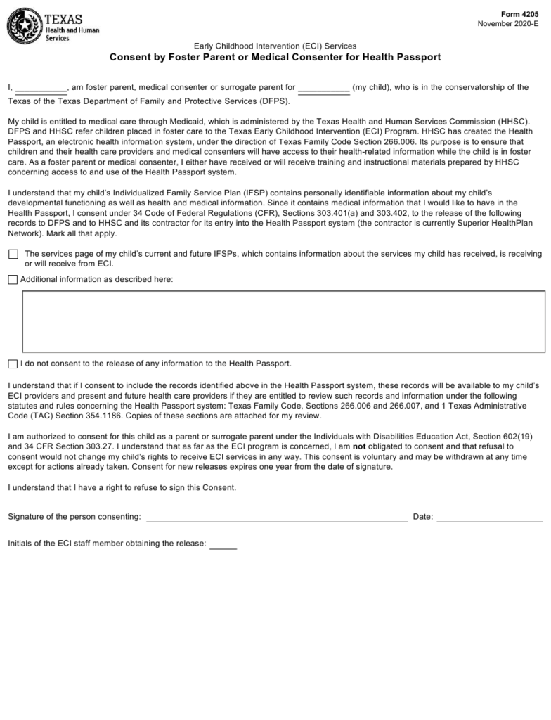 Form 4205 Download Fillable PDF Or Fill Online Consent By Foster Parent 
