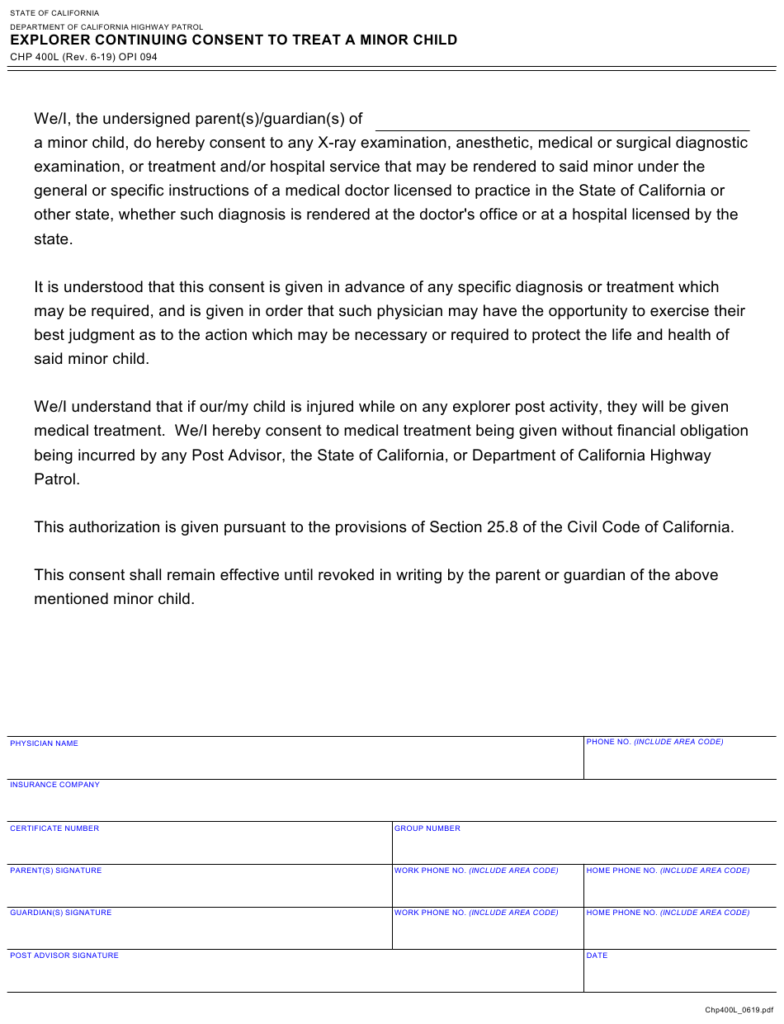 Form CHP400L Download Fillable PDF Or Fill Online Explorer Continuing 