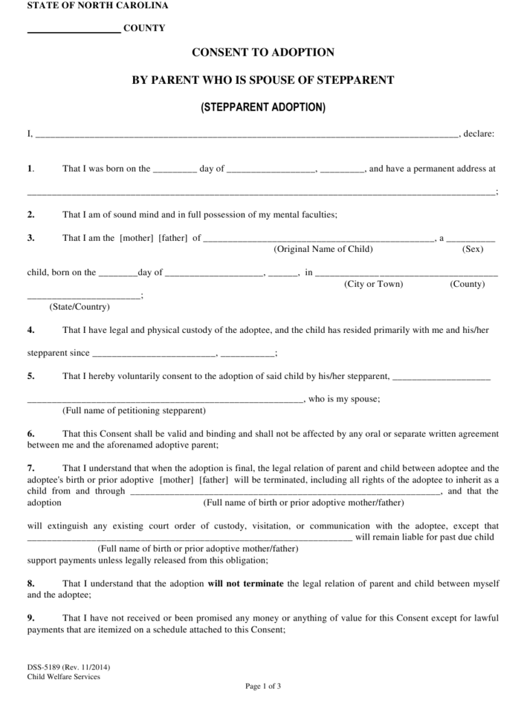 Form DSS 5189 Download Fillable PDF Or Fill Online Consent To Adoption 