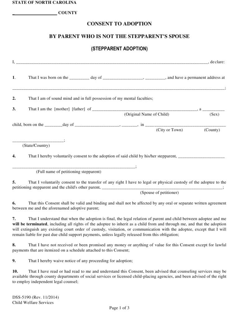 Form DSS 5190 Download Fillable PDF Or Fill Online Consent To Adoption 