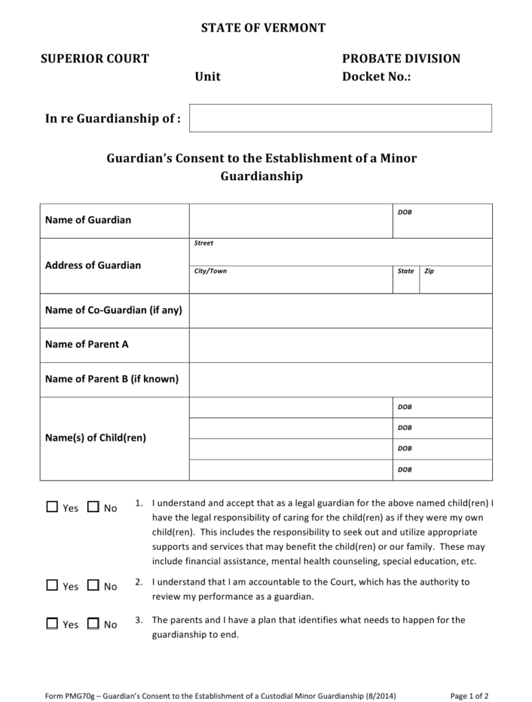 Form PMG70G Download Fillable PDF Or Fill Online Guardian s Consent To 