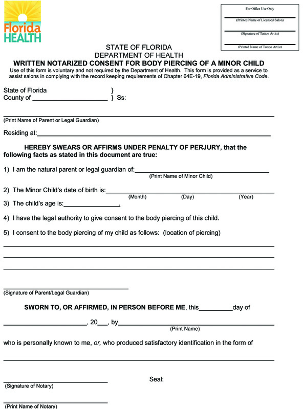 Forms Required For Tattooing Or Piercing Minors And Aftercare 