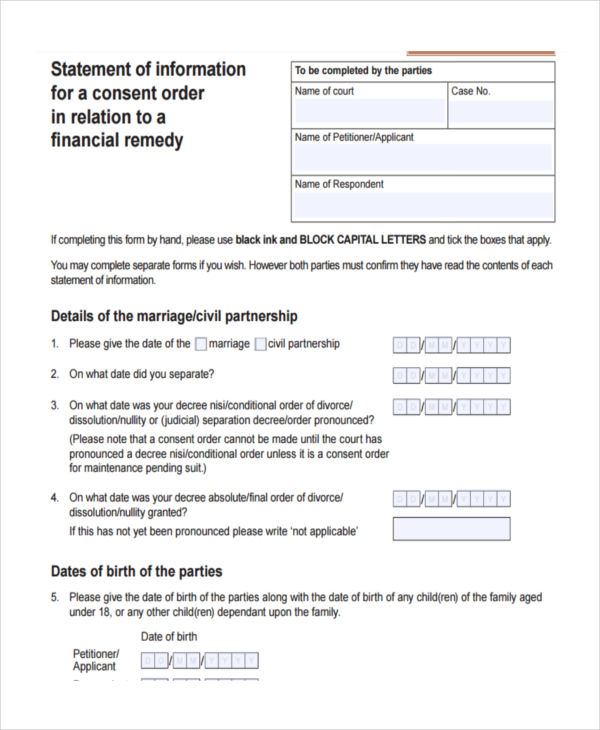 FREE 10 Consent Order Forms In PDF MS Word